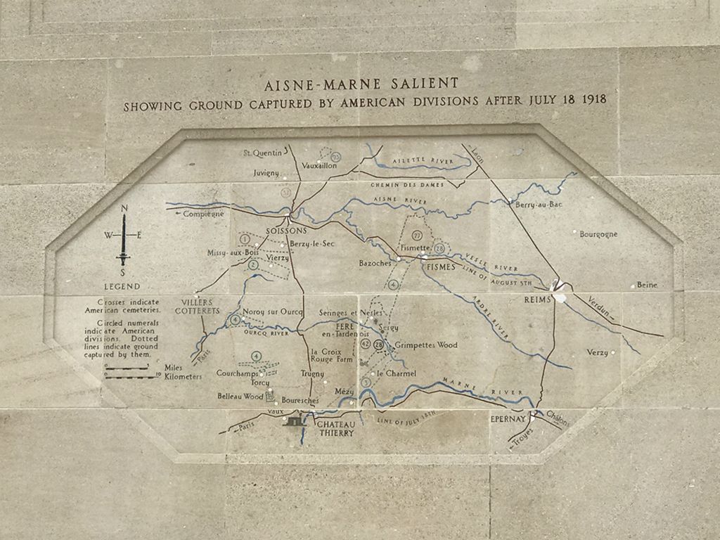 Map on the American monument at Château-Thierry